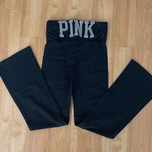 PINK Victoria Secret Black “PINK” Bling & Sequined Fold Over Yoga XS